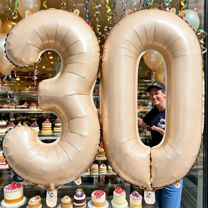 Beige Number 30 Balloons 40 Inch Giant Beige 30 Foil Mylar Balloons for 30th Birthday Anniversary Events Party Decorations