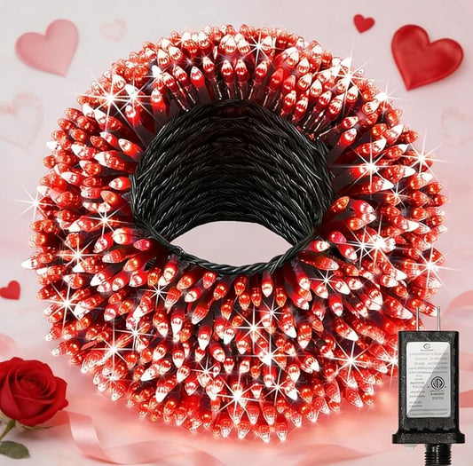 300LED 75FT Valentines Lights Indoor, LED Valentines Decoration Lights with 12 Modes & Timer Memory, Dimmable Plug in Waterproof LED Xmas Light for Yard Trees Wedding Party Holiday Red
