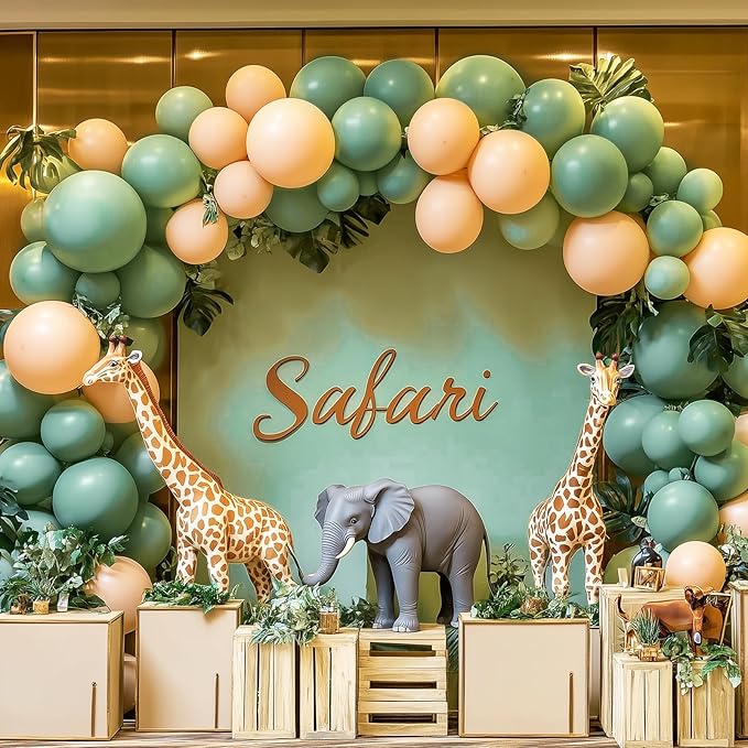 RUBFAC 129pcs Vintage Green Balloons Different Sizes 18 12 10 5 Inches Sage Green Latex Balloon Garland Arch for Masquerade Party Decorations Birthday Baby Shower Wedding Party Supplies