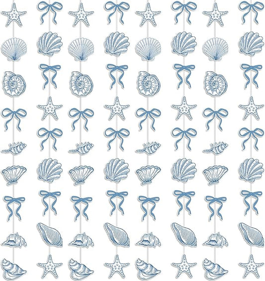 TaoBary 8 Pack Blue Bow Starfish and Seashell Garland 6.56 ft Ocean Coastal Nautical Paper Hanging Decorations Pre Strung Banner for Under the Sea Beach Wedding Mermaid Birthday Party Decorations