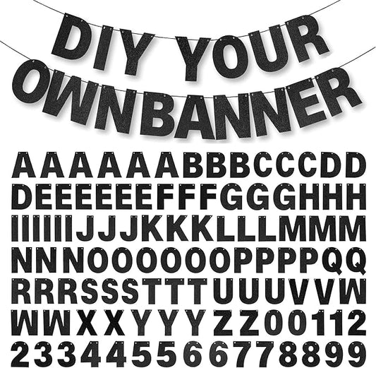 DIY Banner Kit with Letters Glitter Banner Letters Customizable Birthday Banners Graduation Banner Custom Party Hanging Banner for Graduation Wedding Party Baby Shower Decoration(Black)