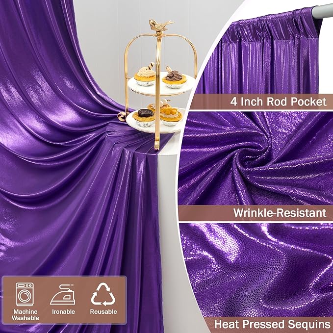 20x12FT Deep Purple Sequin Backdrop Curtain -4 Panels 5x12FT Wrinkle Free Shimmer Back Drop Cloth, Glitter Backdrop Drapes for Photography, Birthday, Wedding, Graduation Background