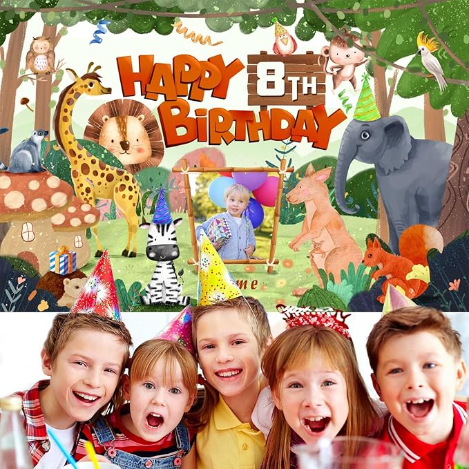 Custom Safari Birthday Decorations Supplies,Personalization Jungle Theme Birthday Decorations,Jungle Party Decorations Happy Birthday Banner Background