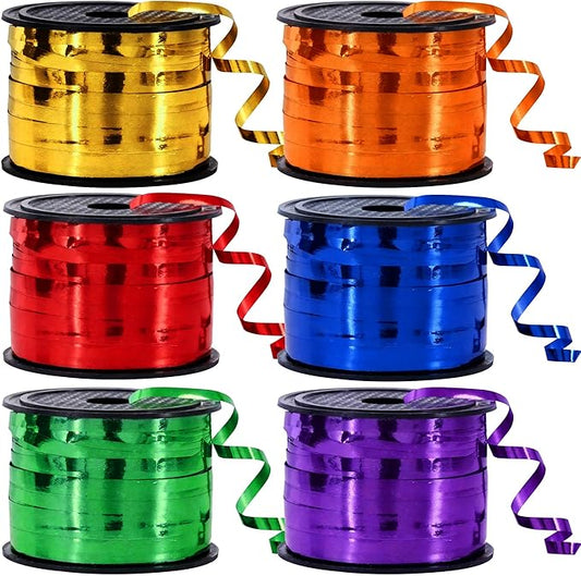 TONIFUL Curling Ribbon-6 Assorted Colors Balloon Curling Ribbons Set-600 Yards Balloon String for DIY Decor,Gift Wrapping,Ribbons and Bows for Christmas New Year Birthday Gifts Supplies(Shiny Rainbow)