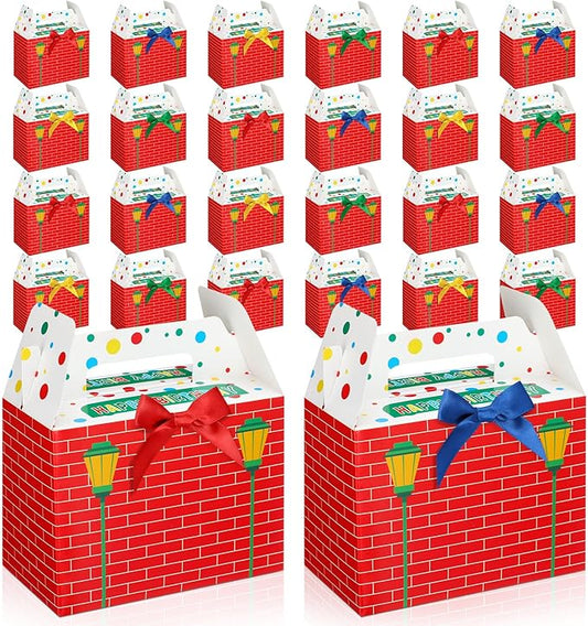 YooNotee 24 Pack Cartoon Themed Happy Birthday Party Gift Boxes Decorations Red Cartoon Candy Boxes with Bow Colorful Goodie Bags for Birthday Party Favors
