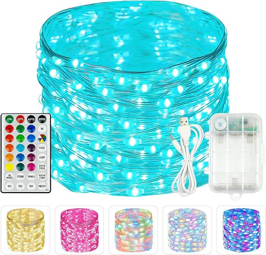RGB Color Changing 33Ft 100LED 4th of July Fairy Lights Battery Operated, Waterproof String Lights USB Powered with Timer for Indoor & Outdoor, 18 Colors & Multicolor for Independence Day Memorial Day