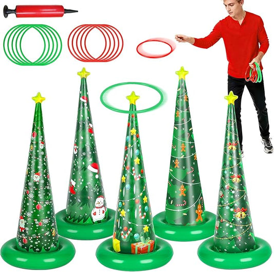 5 Pack Christmas Ring Toss Games, Christmas Tree Inflatable Ring Toss Game Set with Pump, for Adults, Family, Holiday Indoor Outdoor Party Game Garden Toys Gifts