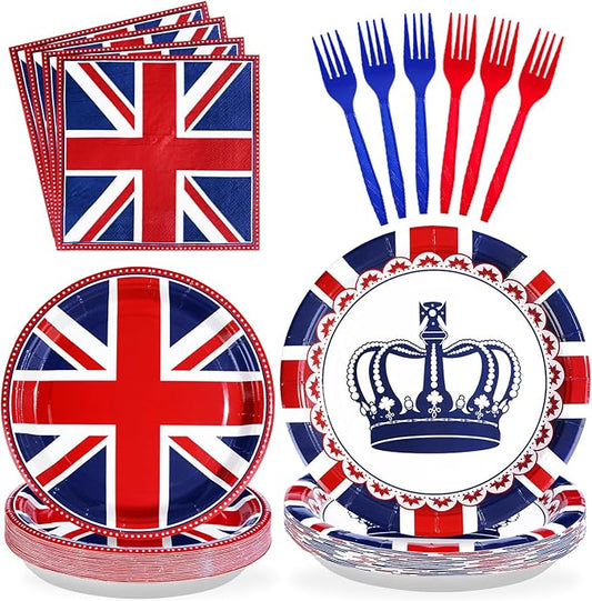 96 Pcs British Flag Birthday Party Supplies Britain UK England Flag Party Plates and Napkins Disposable Union Jack Tableware Set for UK Flag British Party Decorations Birthday Family Gathering Serve24