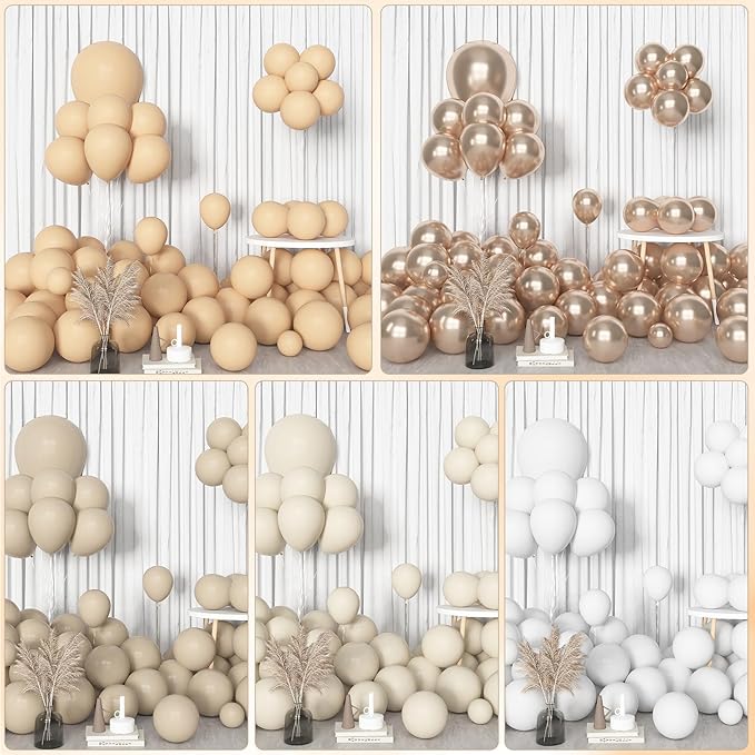 Amandir 153pcs White Sand Balloon Arch Garland Kit, Different Sizes 18 12 10 5 inch Beige Nude Neutral Metallic Champagne Gold Confetti Balloons for Boho Bridal Baby Shower Birthday Party Decorations