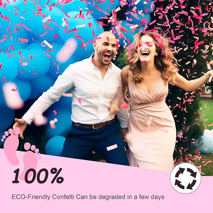 POPUPARTY 2 Pack Gender Reveal Confetti Cannon | No Powder Confetti Poppers | Ideal for Baby Girl Gender Reveal Decoration (2 Pink)