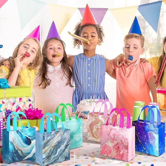 Sweetude 40 Pcs Marble Gift Party Favor Bags with Handle, Non Woven Goodie Bags Birthday Favor for Birthday Baby Shower Packaging Supplies