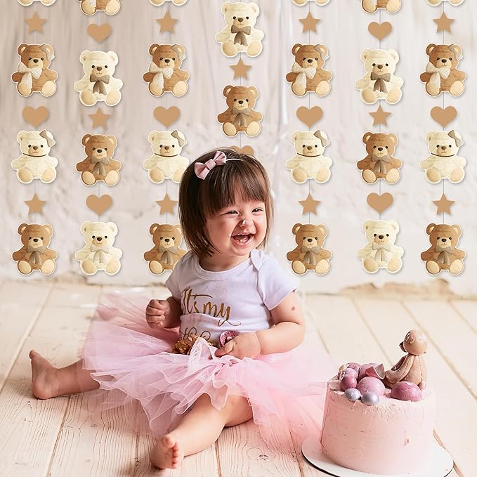 Brown Bear Birthday Party Decorations 8PCS Teddy Bear Garland banner Bear Baby Shower Supplies Bearly Wait Gender Reveal Hanging Cutout Garlands for Birthday Wedding Party Decor