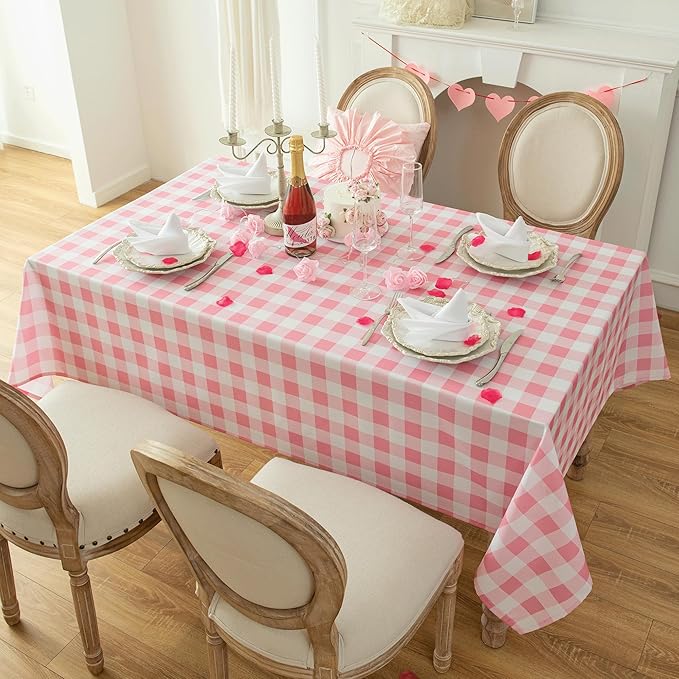 Waterproof Plaid Tablecloth Fabric - Oblong 52x70 Inch Classic Buffalo Tartan Table Cloth for Indoor/Outdoor Use - Washable Table Cover for Dinner, BBQs, and Parties
