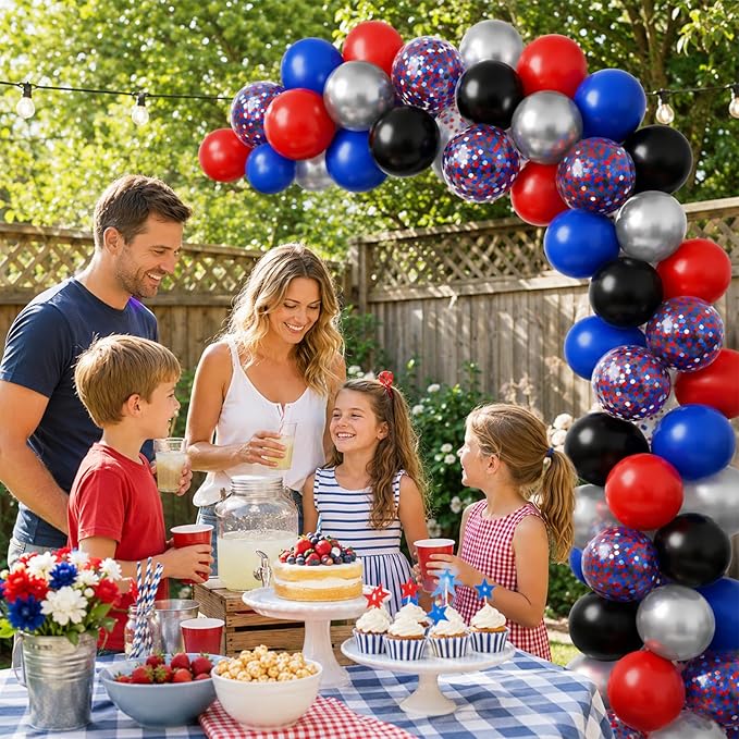 Red and Blue Balloons, 60PCS Blue Red Balloon Set, 12 Inch Patriotic Latex Metallic Confetti Balloons for Independence Day 4th of July Birthday Graduation Memorial Day Party Decor
