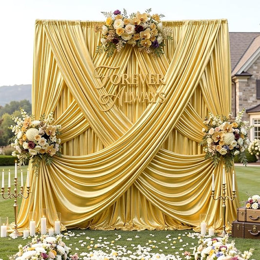10ft x 10ft Gold Sequin Backdrop Curtain for Parties, Wrinkle Free Thick Glitter Photo Backdrop Drapes 2 Panels 5x10FT Shimmer Back Drop Cloth Shiny Fabric for Wedding Birthday Photography Background