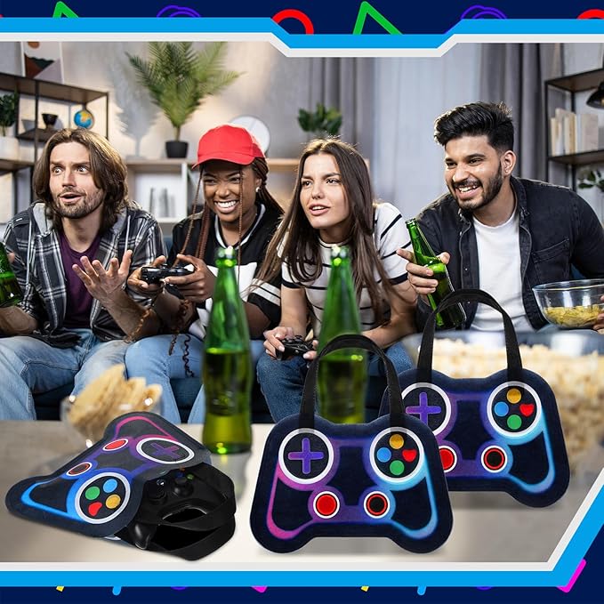 Silkfly 12 Pcs Video Game Party Favor Bags Non Woven Reusable Gaming Goodie Treat Gift Bags with Handles Gaming Party Supplies Class of 2026 Graduation Favors (Neon Color)