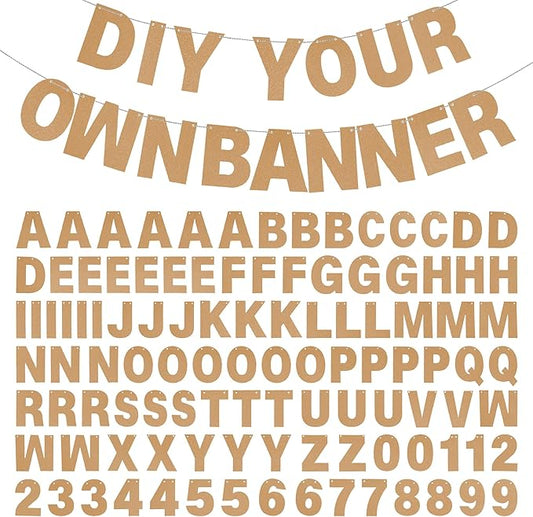 DIY Banner Kit with Letters Glitter Banner Letters Customizable Birthday Banners Graduation Banner Custom Party Hanging Banner for Graduation Wedding Party Baby Shower Decoration(Champagne)