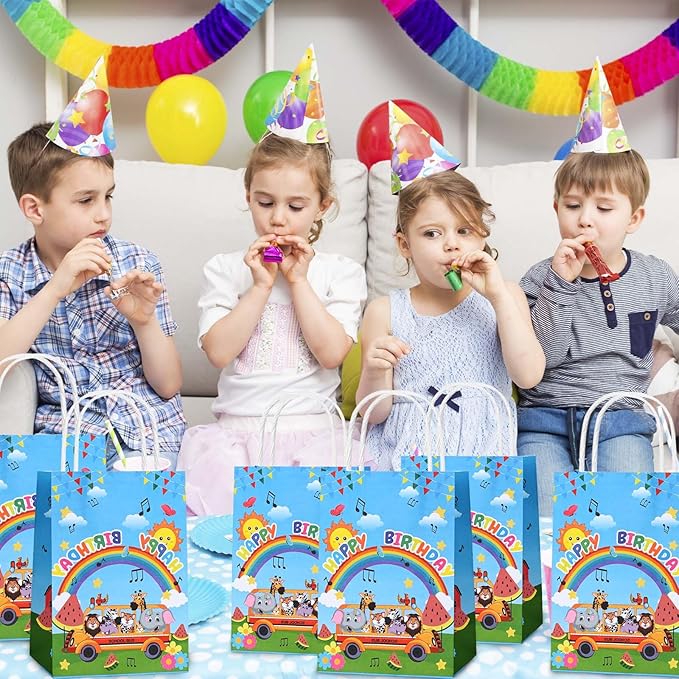 24 Pack Cartoon Melon Birthday Party Favor Bags Watermelon Musical Tones Rainbow Patterned Gift Bags with Handles for Melon Party Decor