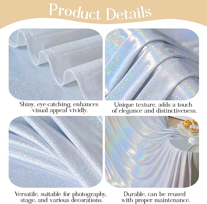 20x10ft Glitter Sequin Silver Backdrop Curtains Photo Backdrop Curtain Fabric Rainbow Shimmer Drapes Backdrop Bridal Baby Shower Wedding Birthday Party Photography Backdrop Photoshoot 5x10FT, 4 Panels