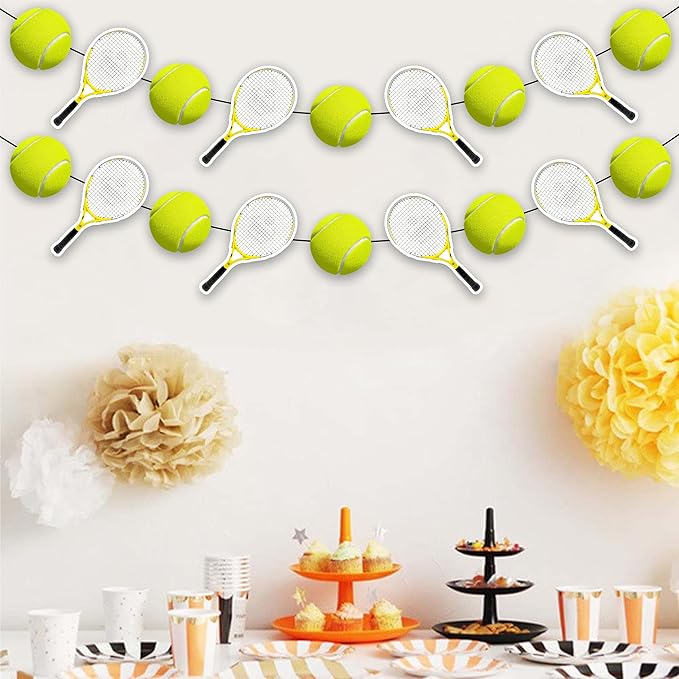Tennis Garland Decoration – Sports Theme Birthday Party Supplies – Green & Yellow Tennis Ball Banner for Adults – Tennis Party Décor for Birthday, Sports Events, Celebrations & Team Gatherings