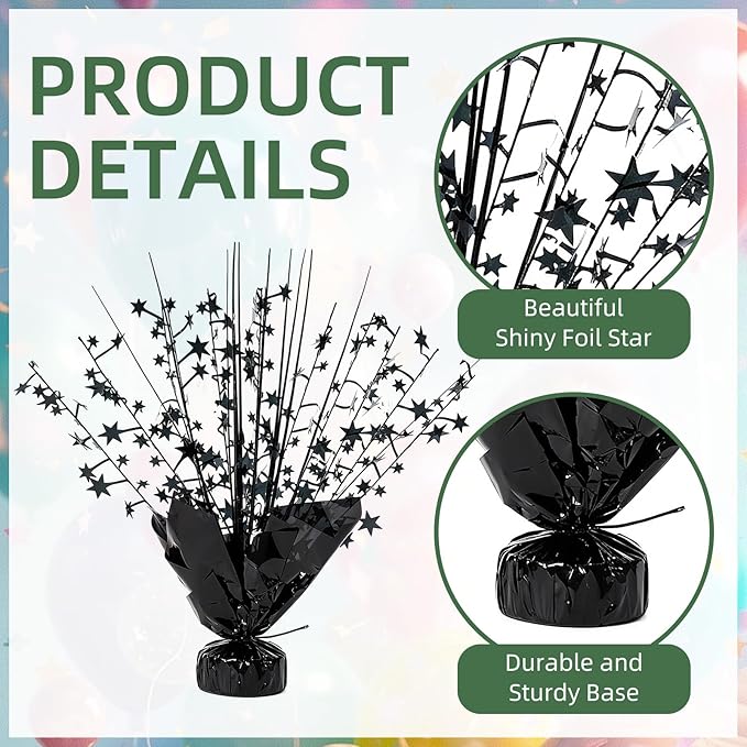 20 Pack Black Star Table Decorations Metallic Foil Spray Centerpiece Burst Table Centerpieces for Birthday Party Decoration Graduation Wedding Baby Shower Party Supply (Black)