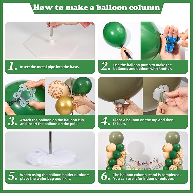 Green and Gold Balloon Column Stand Kit Set of 2, Safari Jungle Baby Shower Wild One Birthday Decorations with 145PCS Sage Green and Gold Animial Print Balloons for Woodland Animial Party Decorations