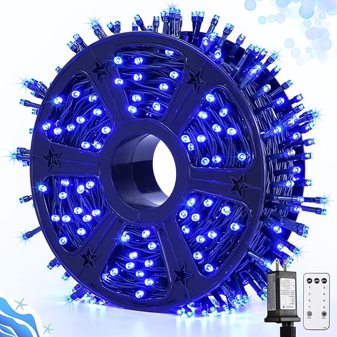 JMEXSUSS 500 LED Blue Christmas Lights Outdoor, 173ft 8 Modes Christmas String Lights, Waterproof Blue LED Tree Light Plug in for Indoor Party House Xmas Decor