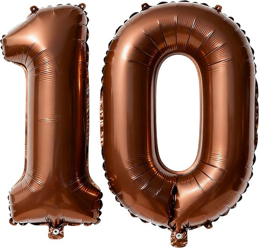 Brown Number 10 Balloons 40 Inch Giant Brown 10 Foil Mylar Balloons for 10th Birthday Anniversary Events Party Decorations