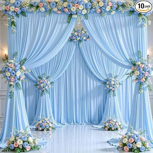 50ft x 10ft Wrinkle Free Baby Blue Wedding Backdrop Curtains for Party Bridal Shower Reception Decorations Baby Blue Fabric Curtain Backdrops Drapes for Photography Baby Shower Birthday Background