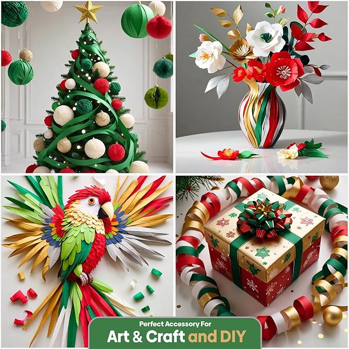 6 Christmas Streamers Rolls, 591ft Pack of Unique 6 Christmas Crepe Paper Rolls for Party Decorations, Party Streamers for Wedding Decoration (1.8 inch x 98.5 ft/Roll)