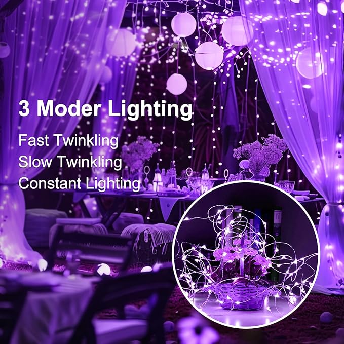 50Pack Fairy Lights Battery Operated, 7ft 20 LED 3 Modes Speed Twinkle Mini String Lights Waterproof Silver Wire Firefly Starry Lights for Mason Jars Wedding Party Christmas Decorations