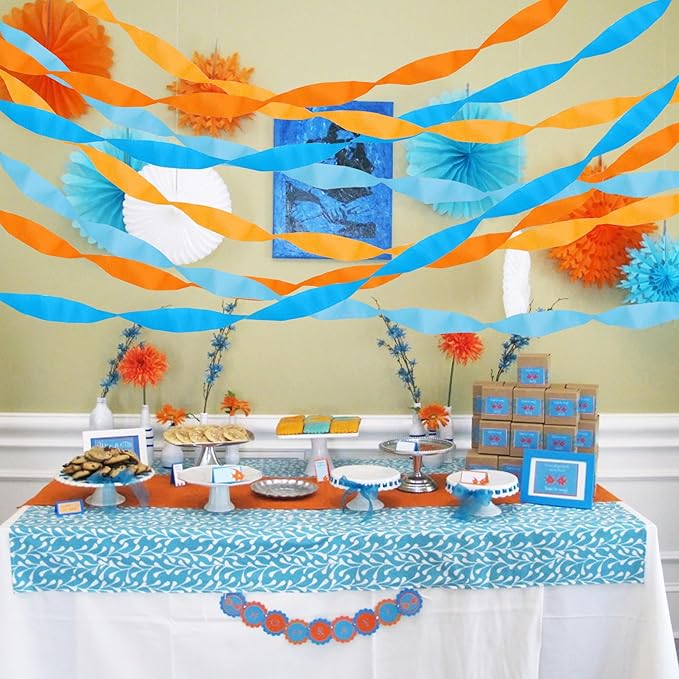 BEISHIDA 8 Rolls Blue and Orange Crepe Paper Streamers for Bluey Birthday Dragon Ball Party Decorations Wedding Baby Shower DIY Craft Paper(1.8 Inch x 82 Ft/Roll)
