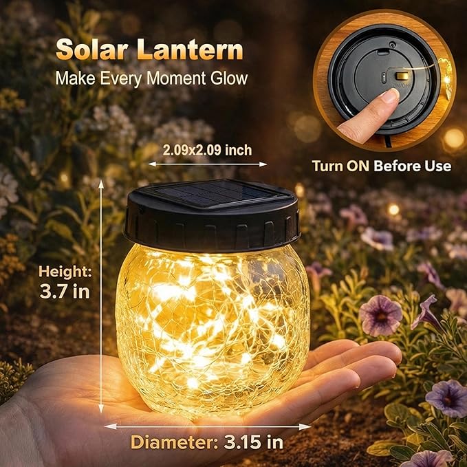 12 Pack Solar Lanterns Outdoor Waterproof, Crackle Glass Hanging Lights with Warm Glow, Waterproof Outside Lights for Tree Shepherd Hook Fence Patio Yard Decor & Gifts for Women Mom