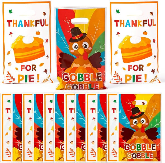 Haooryx Thanksgiving Day Turckey Favor Bag - 50Pcs Gobble Turckey Plastic Gift Goodie Candy Treat Bag Gift Wrapping Decoration for Thanksgiving Dinner Party Kid Birthday Baby Shower Party Favor Supply