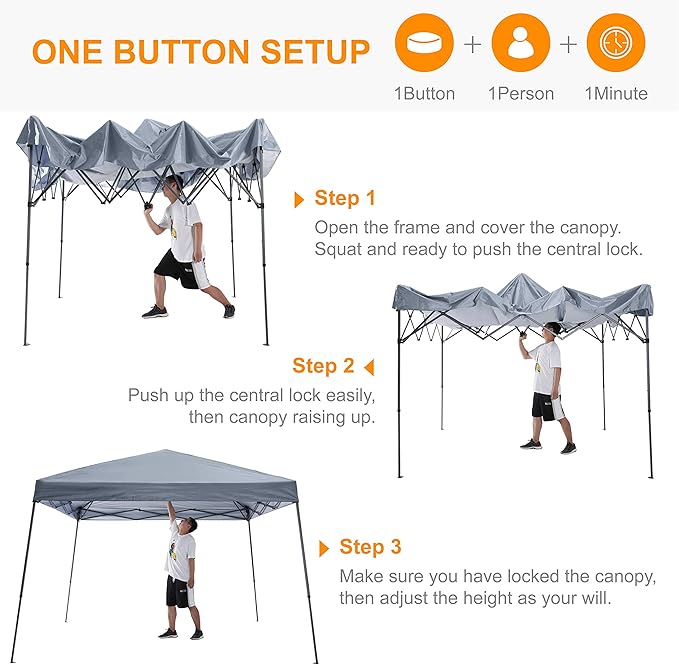 ABCCANOPY Stable Pop up Outdoor Canopy Tent 12 x 12 ft Base / 10 x 10 ft Top, Gray