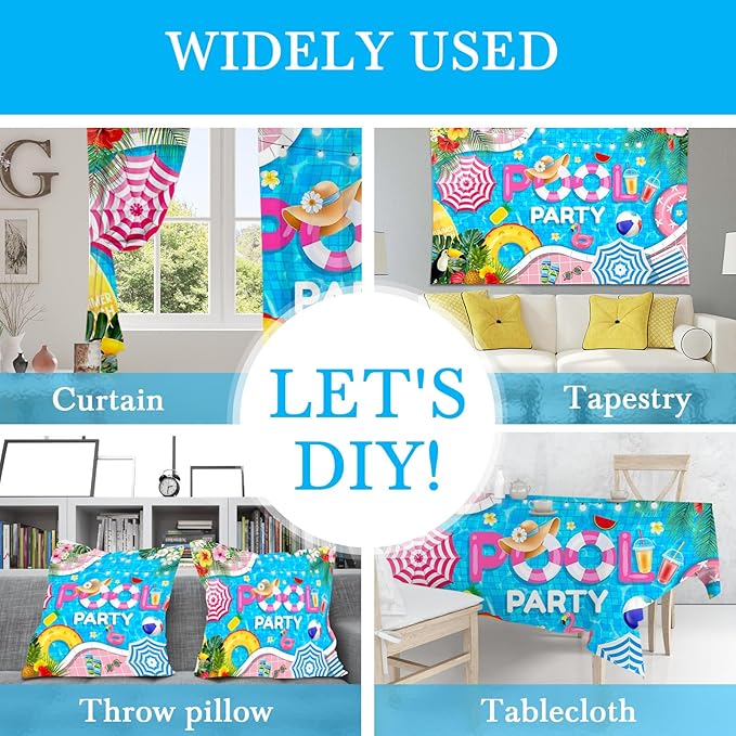 Mocsicka Summer Pool Party Backdrop Swimming Beach Ball for Kids Girls Birthday Party Decorations Pool Flamingo Lifebuoy Summer Photography Background (Blue, 6x4ft(72''x48''))