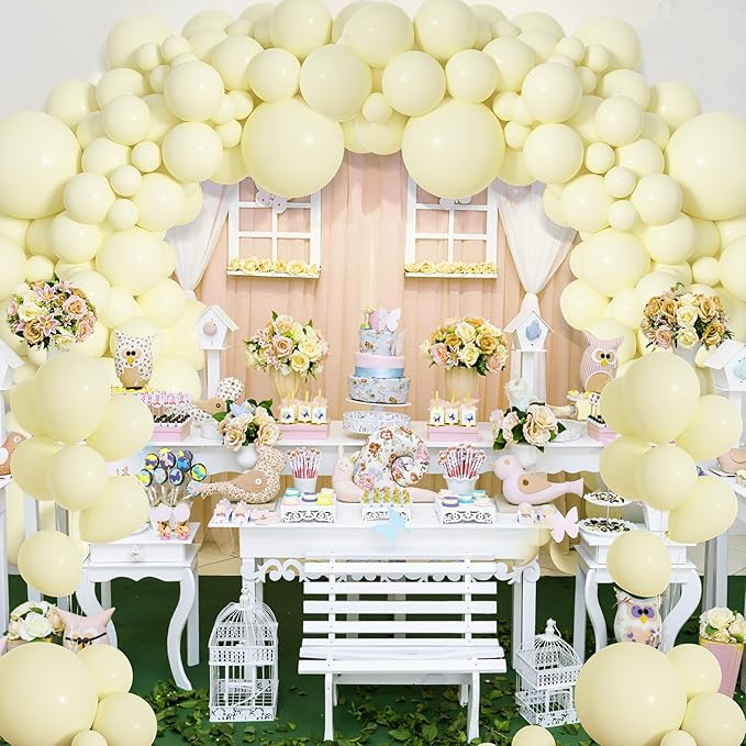 Amandir 153pcs Pastel Yellow Balloons Arch Garland Kit Different Sizes 18 12 10 5 Inch Pale Light Yellow Latex Balloon for Birthday Gender Reveal Wedding Shower Anniversary Easter Party Decorations