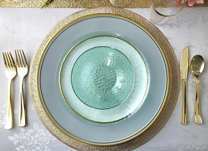 " OCCASIONS " 240 Plates Pack,(120 Guests) Heavyweight Premium Disposable Plastic Plates Set -120 x 10'' Dinner + 120 x 7'' Salad/Dessert (Coastal Clear Blue)