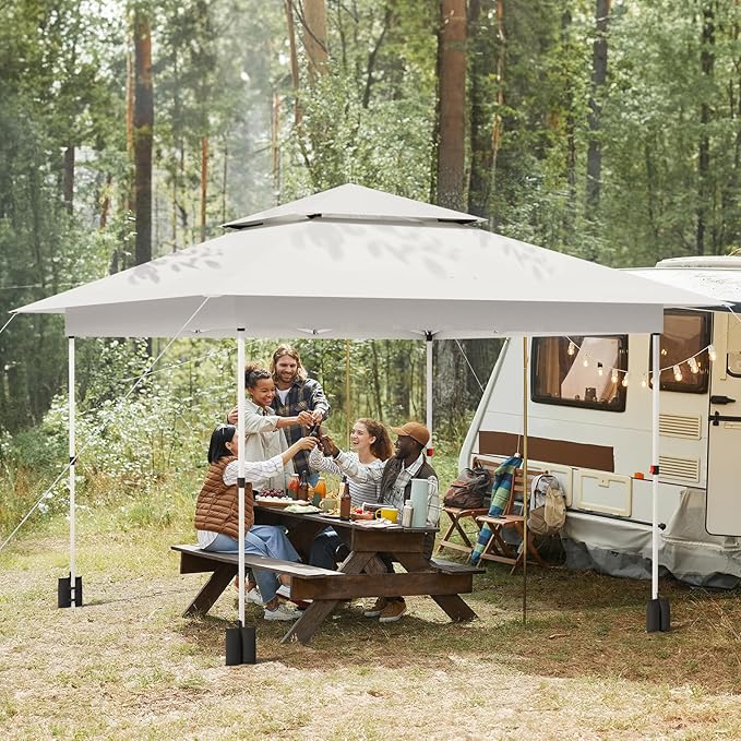 Arlopu Pop Up Canopy Tent with 1-Person Set up, Camping Instant Durable Shelter, Outdoor Gazebo Beach Shade with Wheeled Bag, 4 Sand Bags for Weight (White, 12FTX12FT)