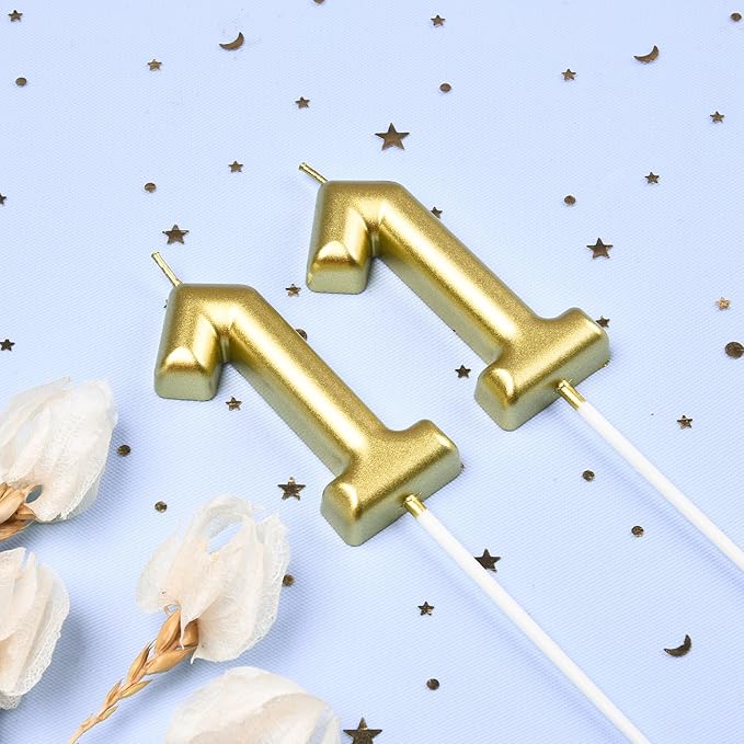 2.76 Inch Classical Gold 11 Number Birthday Candles, Gold and Cake Number Candles for Party Celebration