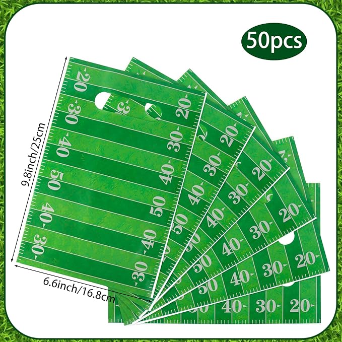 Hxezoc 50 Pieces Football Gift Bags with Handle, Plastic Treat Candy Bag Sport Favor Bags with Gridiron For Kids Birthday Party Decoration Supplies