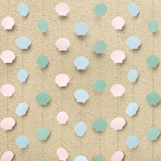 Cheerland Seashell Garland Sea Shell Party Decorations Hanging Banner Under the Sea Party Decor for Pastel Mermaid Decor Ocean Decor Themed Birthday Decorations Beach Baby Shower Supplies Pack of 6