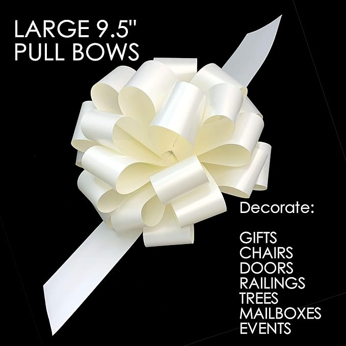 Large Ivory Ribbon Wedding Bows - 9" Wide, Set of 6, Easter, Spring, Reception, Anniversary, Mother's Day, Birthday, Graduation, Baby Showers, Gift Wrap, Basket, Church Decor, School Events, Office