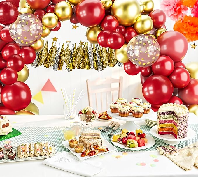 Burgundy Gold Balloons Arch Garland Kit-123Pcs Metallic Confetti Balloons for Birthdays, Anniversaries, New Years, Engagements, Weddings & Retirement Party