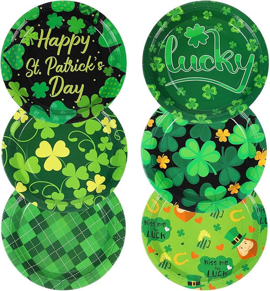 Umigy 120 Pieces 7 Inch St. Patrick's Day Party Plates Green Shamrocks Dinnerware Happy Lucky Disposable Paper Dessert Plates for St Patrick's Day Party Decorations Supplies, 6 Styles