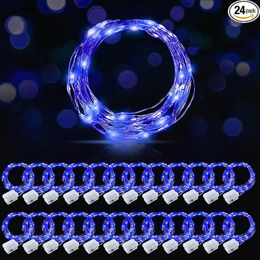 AIKEI 24 Pack LED Fairy Lights Battery Operated, String Lights Waterproof 7 Feet 20 Led Firefly Starry Lights for Wedding Party Bedroom Garden Christmas Decoration Blue