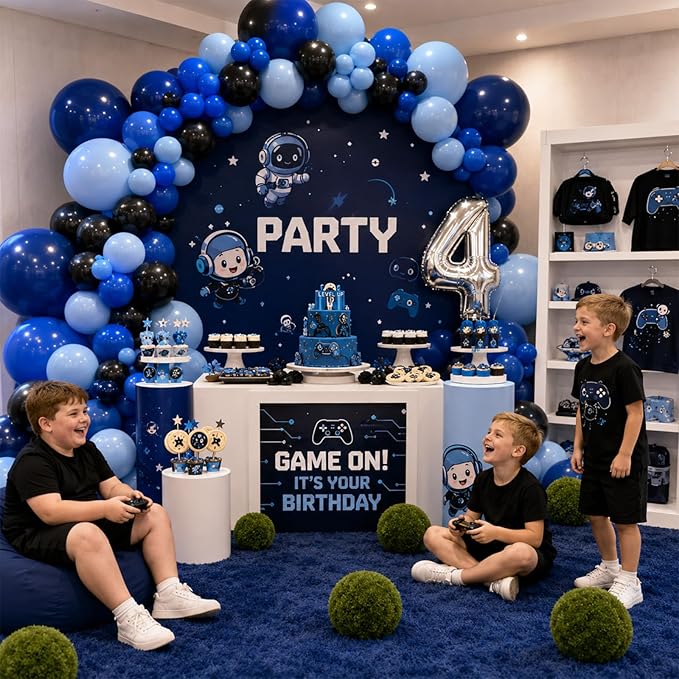 Jobkoo Blue and Black Balloon Arch Kit, 102 Pcs Black Navy Royal Light Blue Balloons Garland Kit for Graduation Fathers Day Boys Baby Shower Gaming Birthday Party Decorations