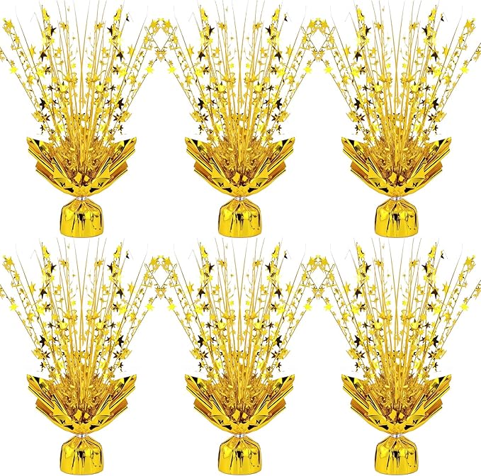 6 Pack Metallic Foil Spray Centerpiece Star Table Decoration Burst Table Centerpieces for Birthday Wedding Anniversary Celebrations Party Decor Supplies (Gold)