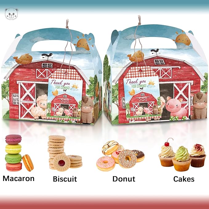 Farm Party Boxes, 12 Pcs Farm Theme Gift Boxes with Thank You Cards for Birthday, Farmhouse Theme Party Supplies