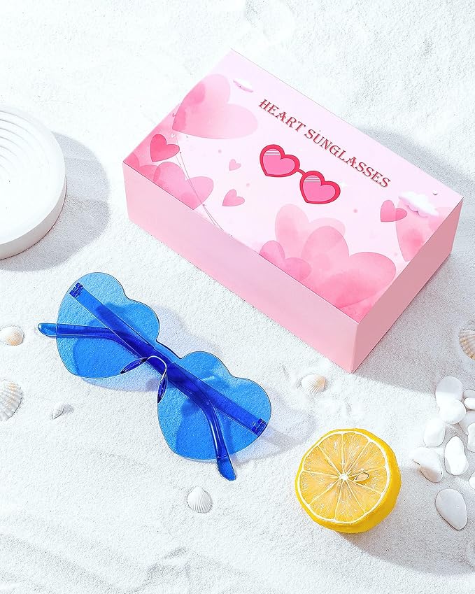 12 Pairs Heart Shaped Sunglasses Candy Color Rimless Fun Heart Glasses for Women Party Favors